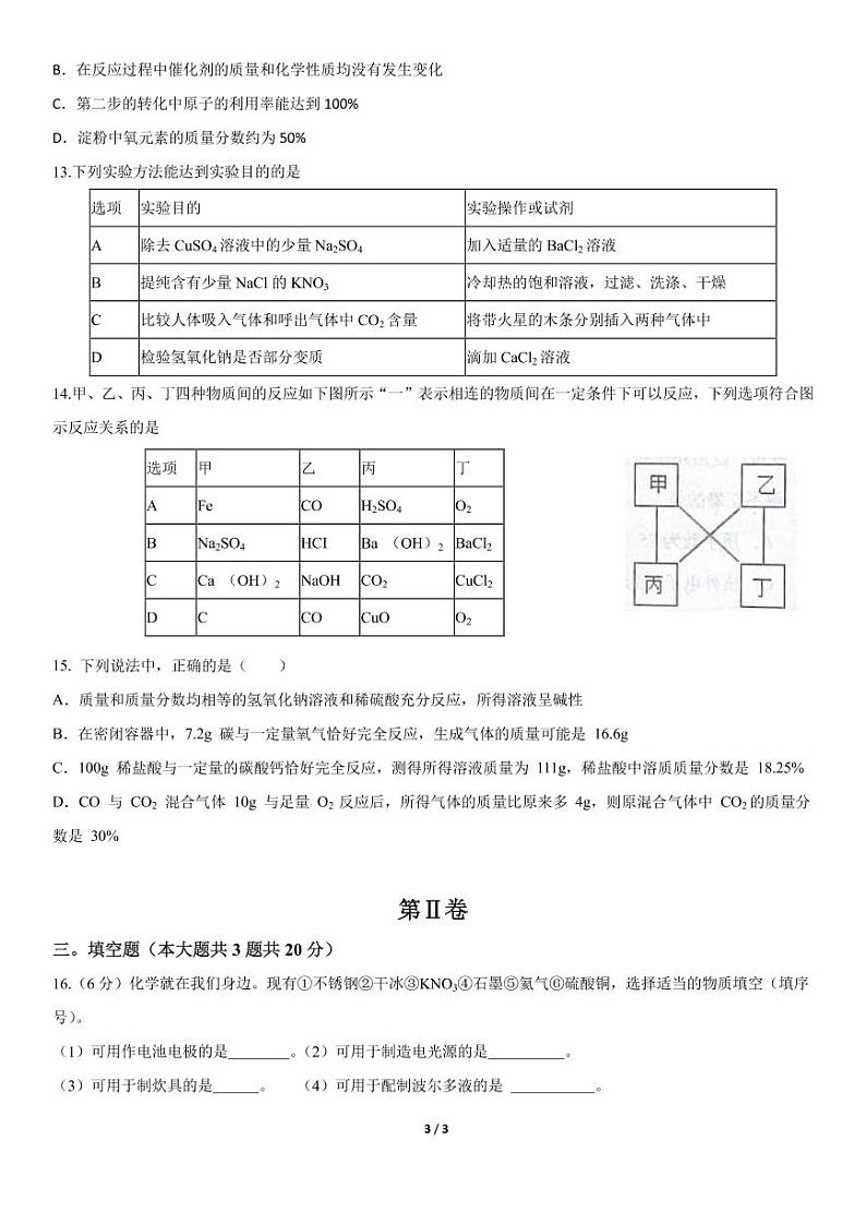 天津卷九年级化学中考模拟(教师用卷+学生用卷)03