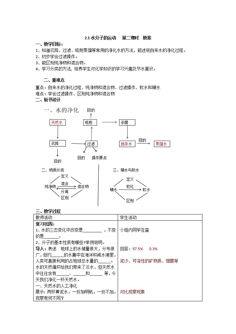 2.1+运动的水分子+第二课时+教案+鲁教版九年级化学上册第1页