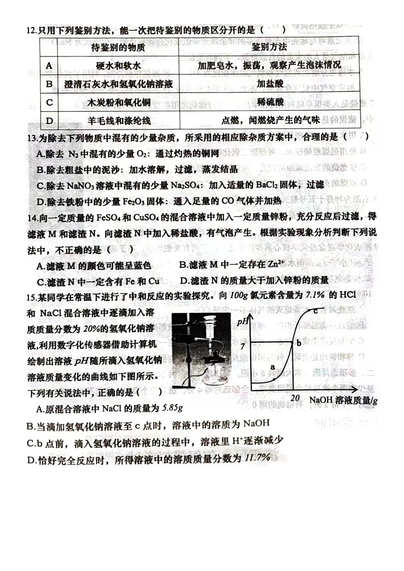 2023.4濟(jì)南市濟(jì)陽區(qū)一?；瘜W(xué)試卷（無答案）第3頁