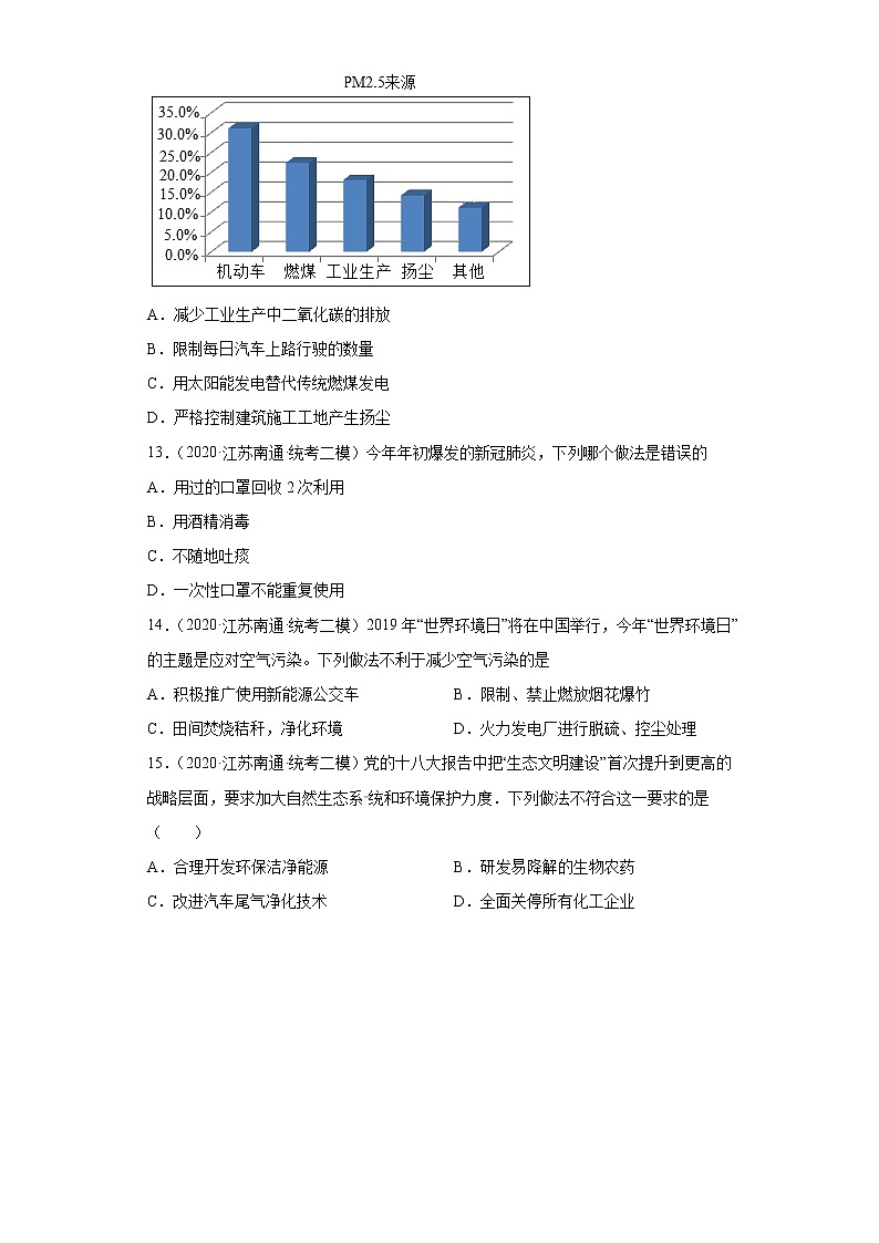 江苏省南通市三年(2020-2022)中考化学模拟题分题型分层汇编-44化学与环境03