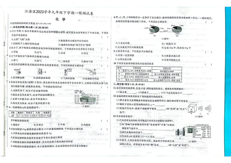 2023年吉林省白山市江源区部分学校一模化学试题01