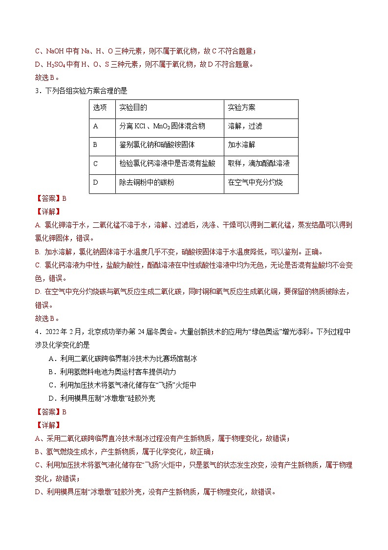 2023年中考第一次模拟考试卷化学(福建卷)(全解全析)02