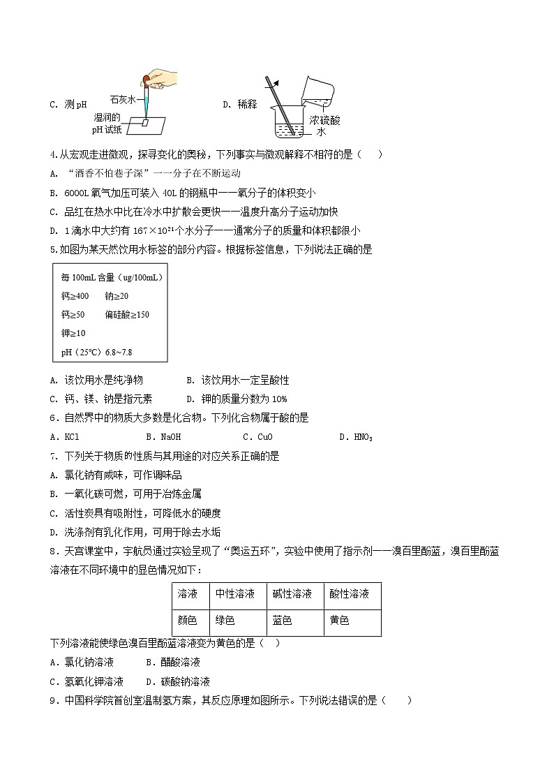 2023年中考第一次模拟考试卷化学(四川成都卷)(考试版)A4第2页