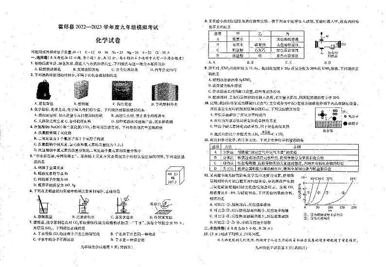 2023年安徽省六安市霍邱县一模化学试题01