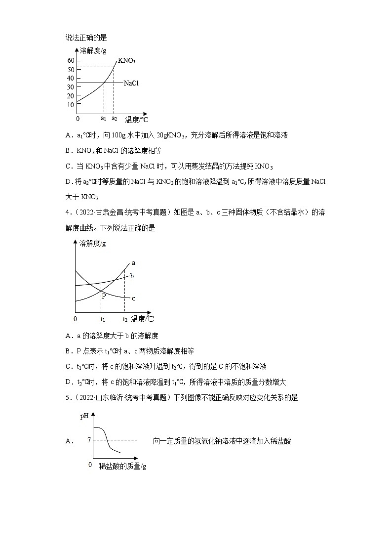备考2023年中考化学真题专项练习(全国通用)-83溶解度曲线第2页