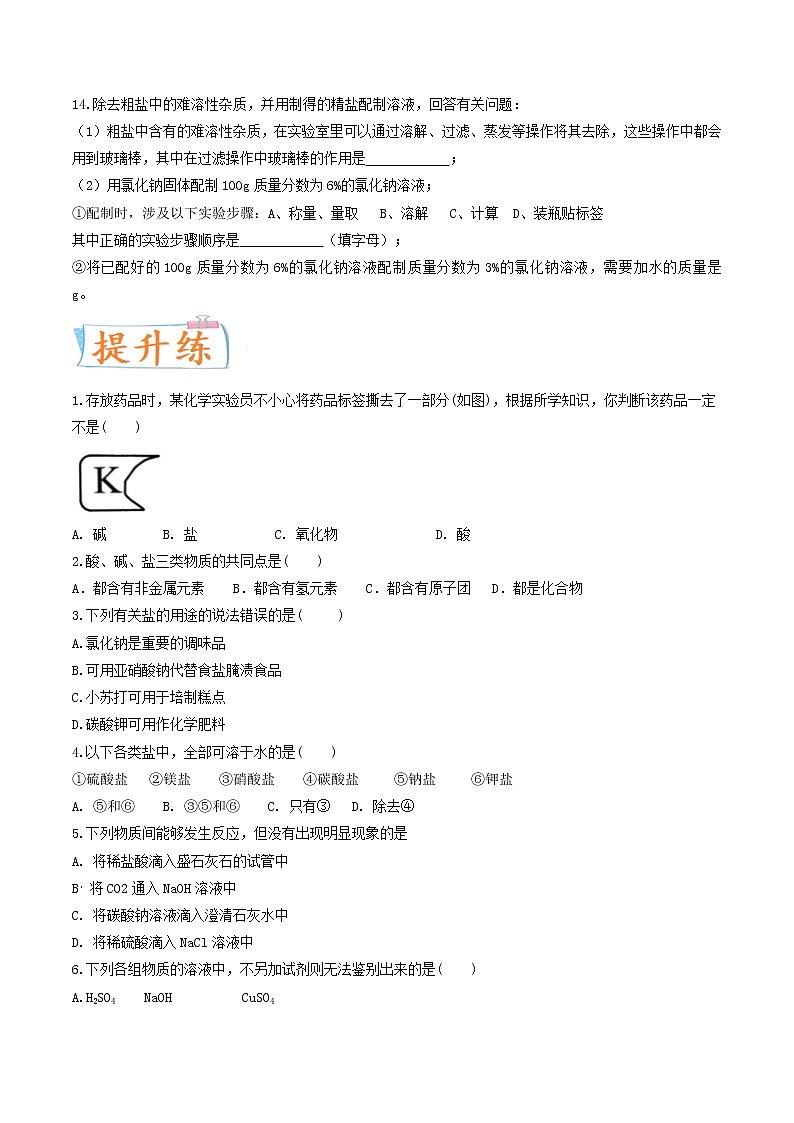 专题10 盐和化肥(考点专练)(学生版)-备战2023年中考化学考点微专题(全国通用)第3页