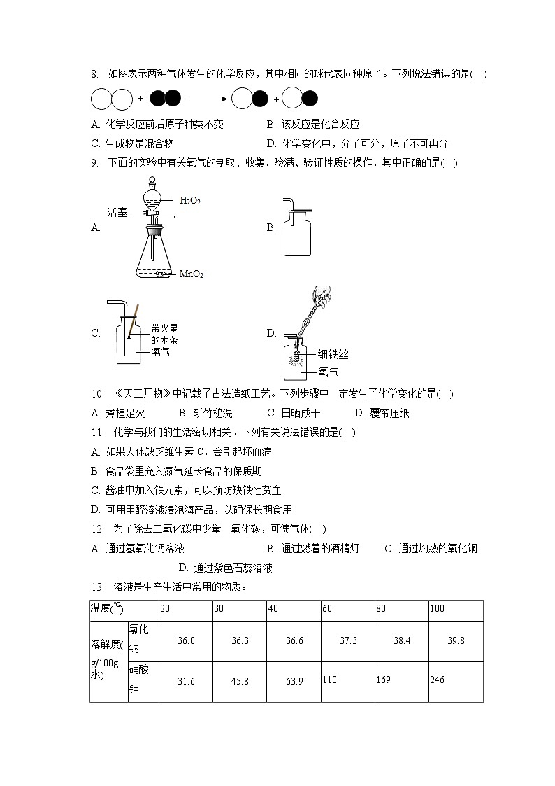 2023年湖北省黄石市阳新县陶港中学中考化学模拟试卷(含答案解析)第3页