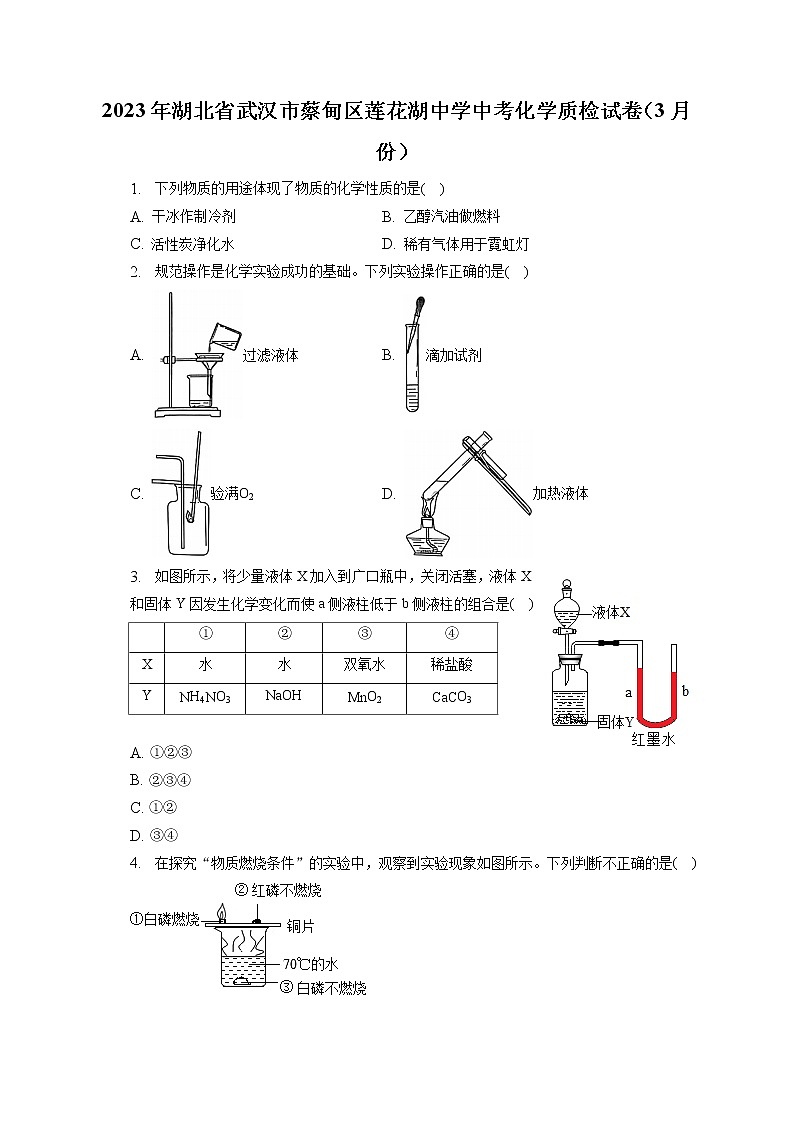 2023年湖北省武汉市蔡甸区莲花湖中学中考化学质检试卷(3月份)(含答案解析)第1页