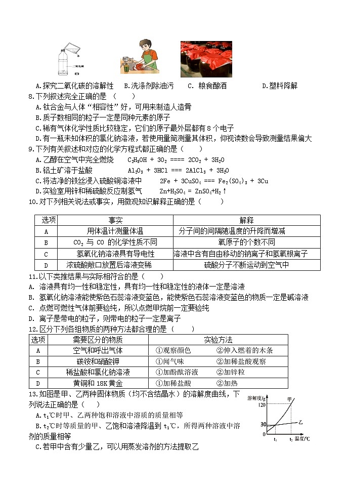 2023年黑龙江省哈尔滨第四十七中学中考模拟化学试卷(含答案)02