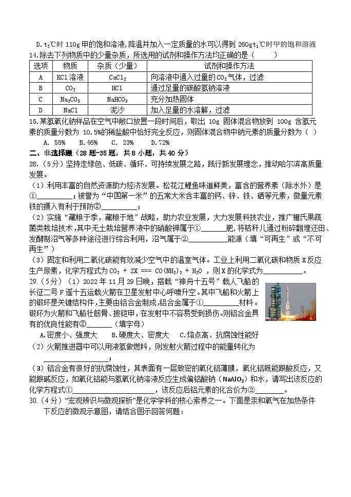2023年黑龙江省哈尔滨第四十七中学中考模拟化学试卷(含答案)03