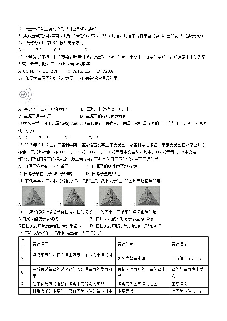 2023年云南省昭通市巧家县大寨中学中考三模化学试题(含答案)第2页