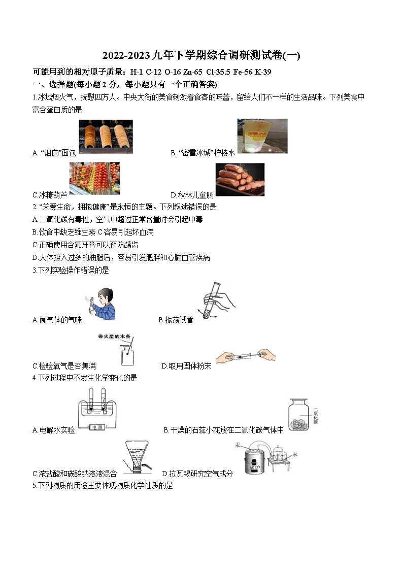 2023年黑龙江省哈尔滨市道里区中考一模化学试题(含答案)01