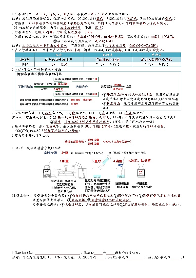 人教版初中化学中考一轮复习必备知识点---第九单元溶液01