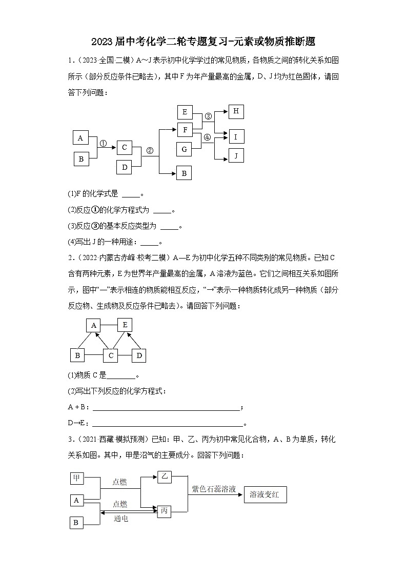 2023年中考化学二轮专题复习---元素或物质推断题01