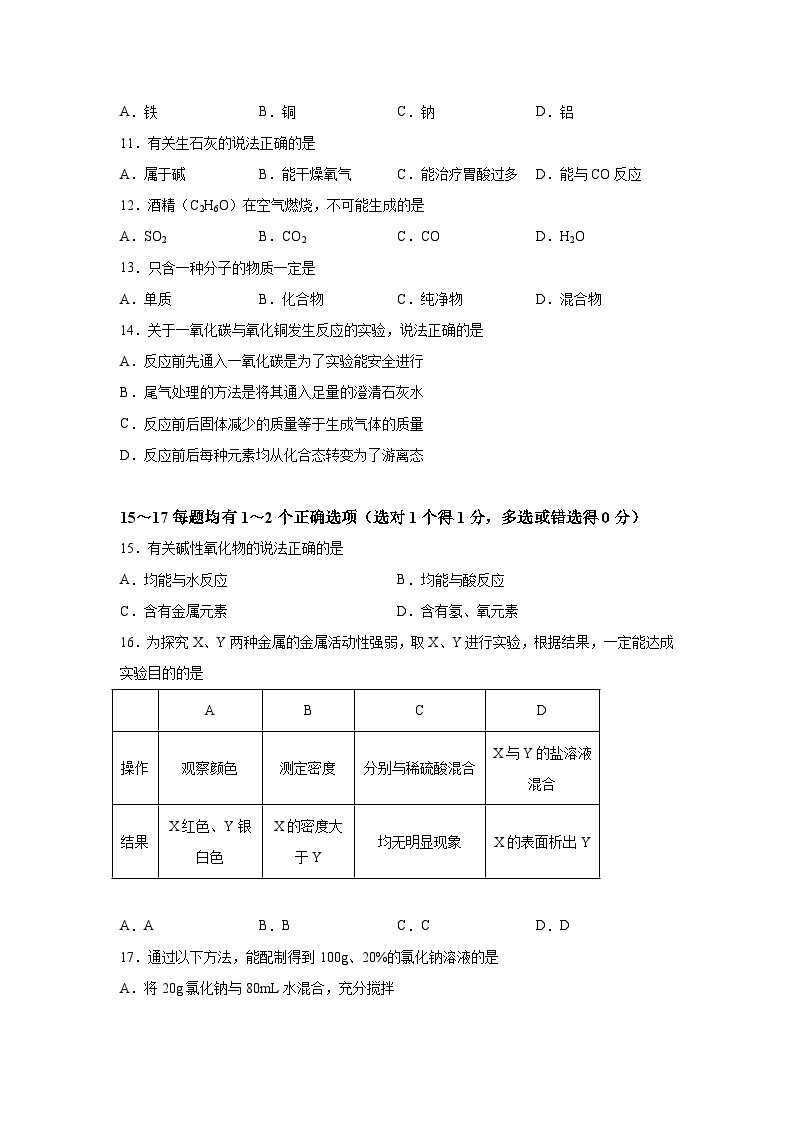 2023年上海市黄浦区中考二模化学试题含详解02