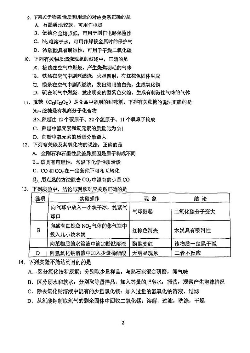 2023年江苏省南京市江宁区二模化学试卷第2页