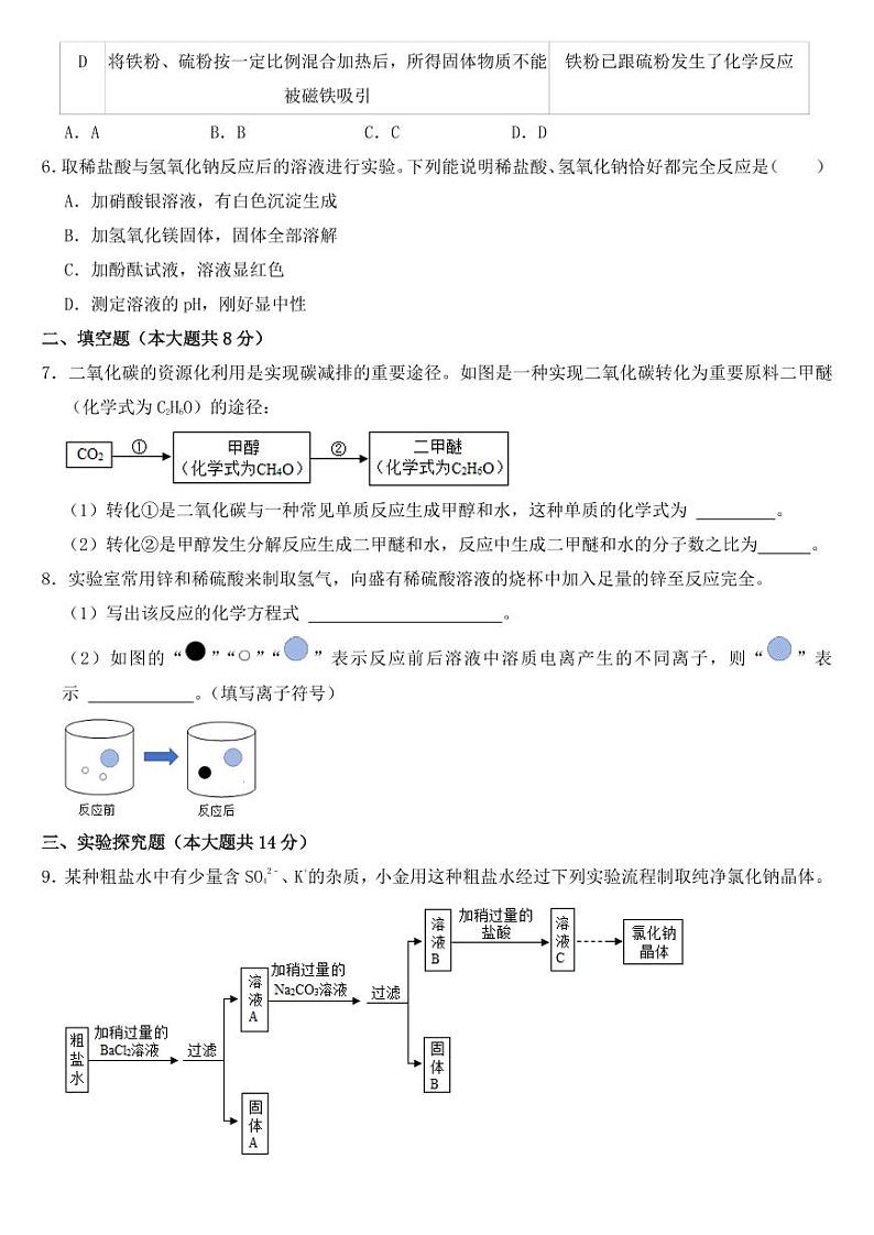 2021年浙江省杭州市中考化学试卷附真题答案第2页
