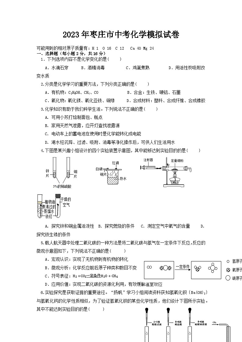 2023年山东省枣庄市中考模拟化学试卷301