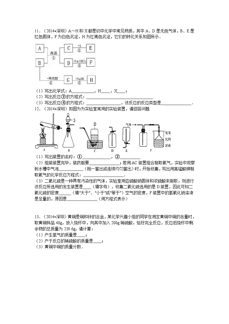 2014年广东省深圳市中考化学试题及参考答案03