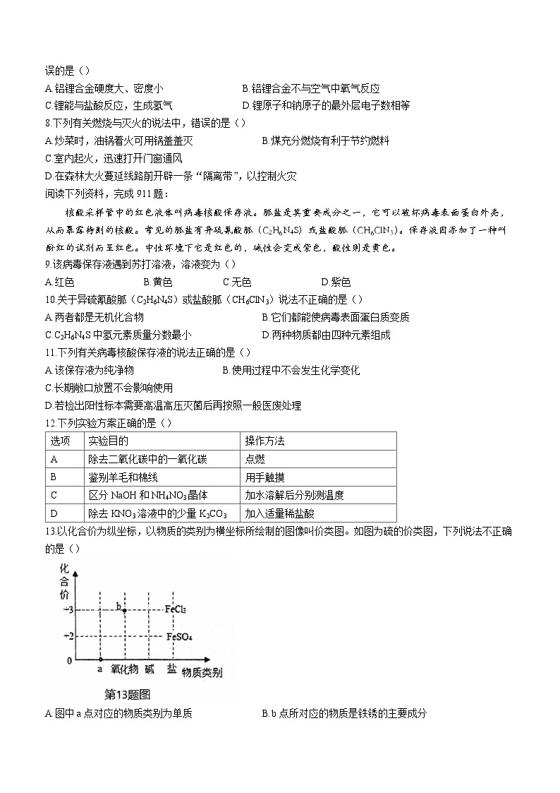 2023年江苏省盐城市初级中学中考二模化学试题（含答案）02