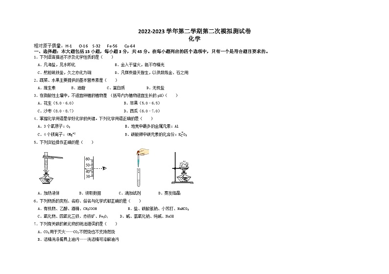 2023年广东省东莞市石竹实验学校二模化学试卷第1页
