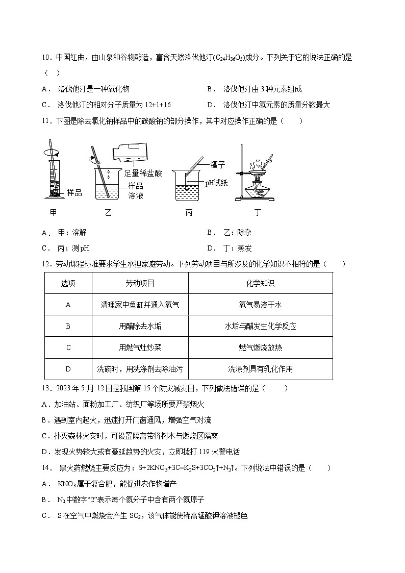 2023年中考化學(xué)考前押題超車卷A（無錫專用）（原卷版）第3頁