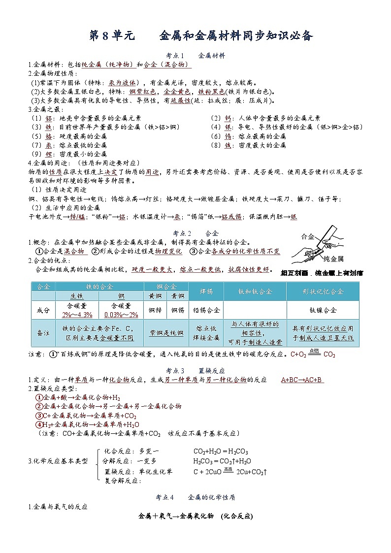 【期末复习】第8单元金属和金属材料——初中化学九年级单元知识点梳理(人教版)01