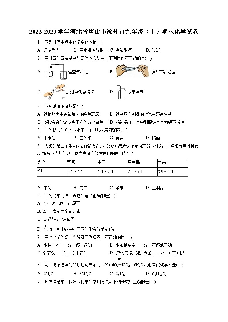 2022-2023学年河北省唐山市滦州市九年级(上)期末化学试卷(含解析)第1页