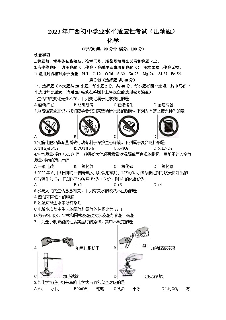 2023年广西贺州市昭平县中考三模化学试题01