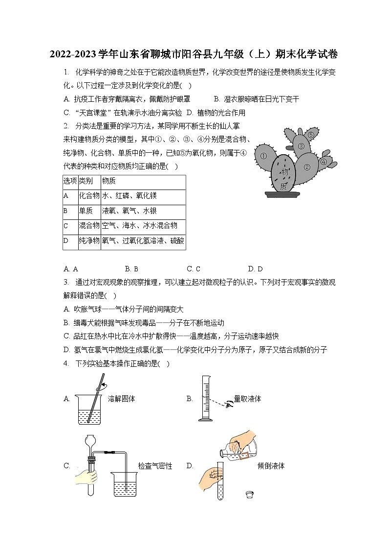 2022-2023学年山东省聊城市阳谷县九年级(上)期末化学试卷(含解析)第1页