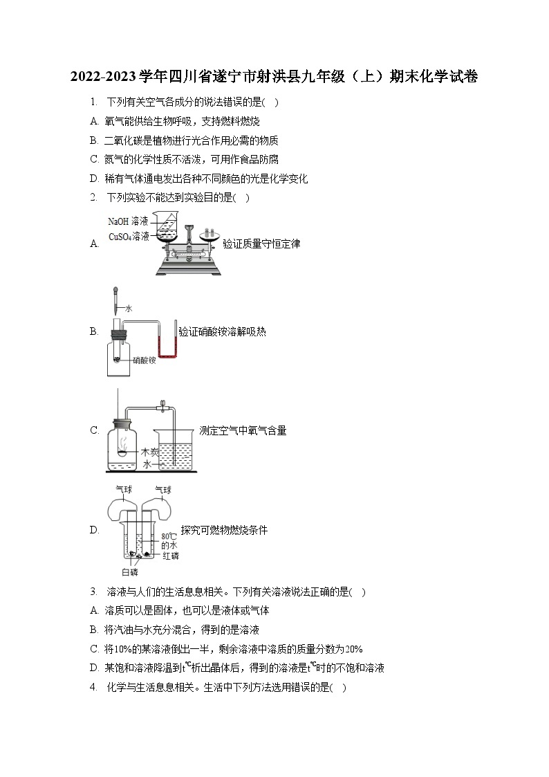 2022-2023学年四川省遂宁市射洪县九年级（上）期末化学试卷（含解析）01