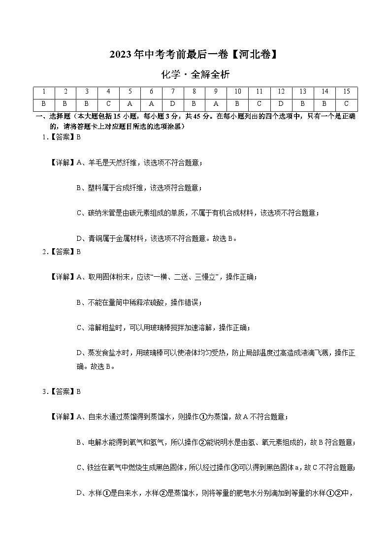 化学(河北卷)-【试题猜想】2023年中考考前最后一卷(全解全析)第1页