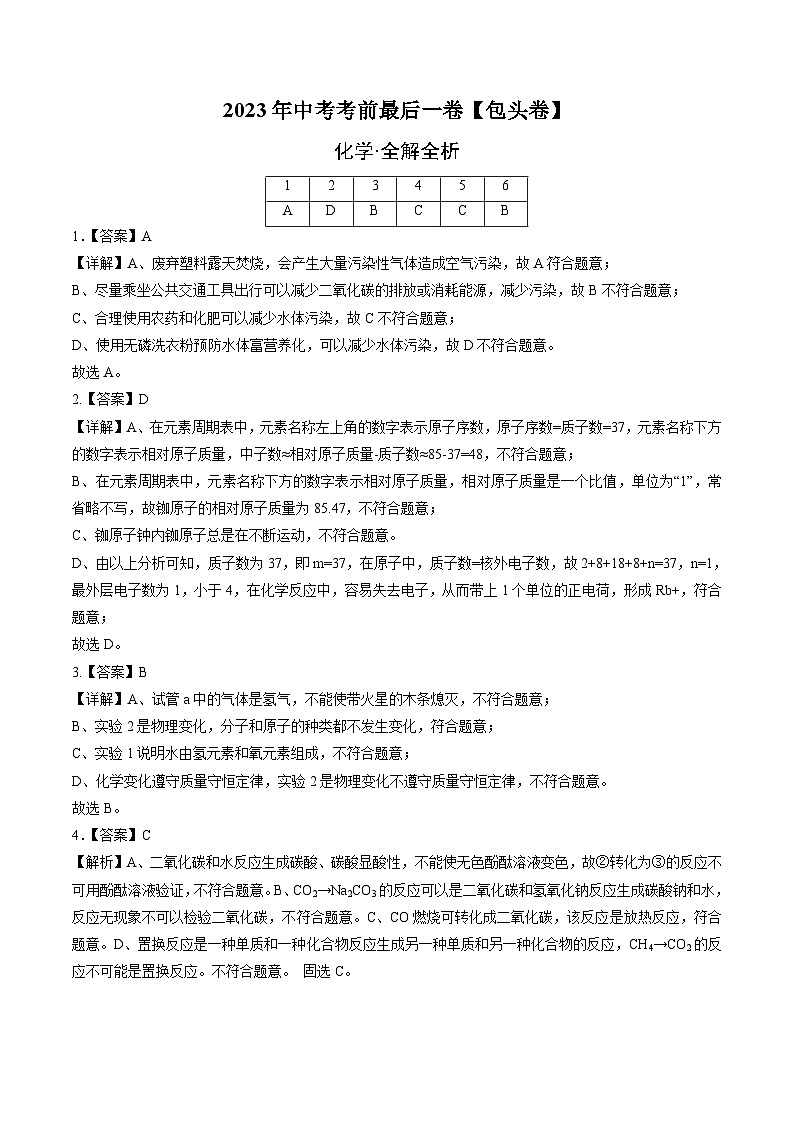 化学(包头卷)-【试题猜想】2023年中考考前最后一卷(考试版+答题卡+全解全析+参考答案)01