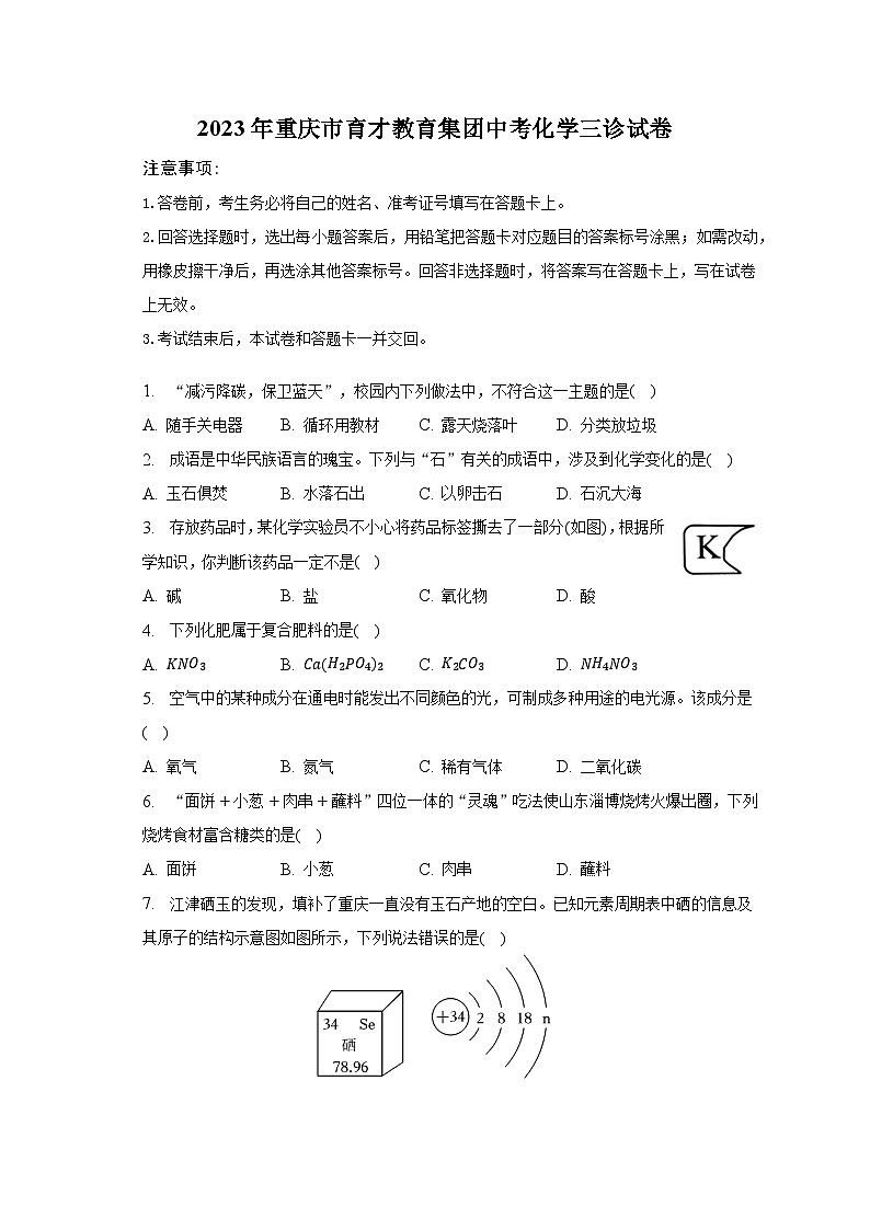 2023年重庆市育才教育集团中考化学三诊试卷01