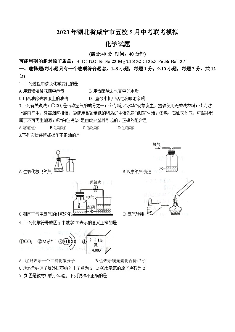 2023年湖北省咸宁市五校5月中考联考模拟化学试题(含答案)第1页