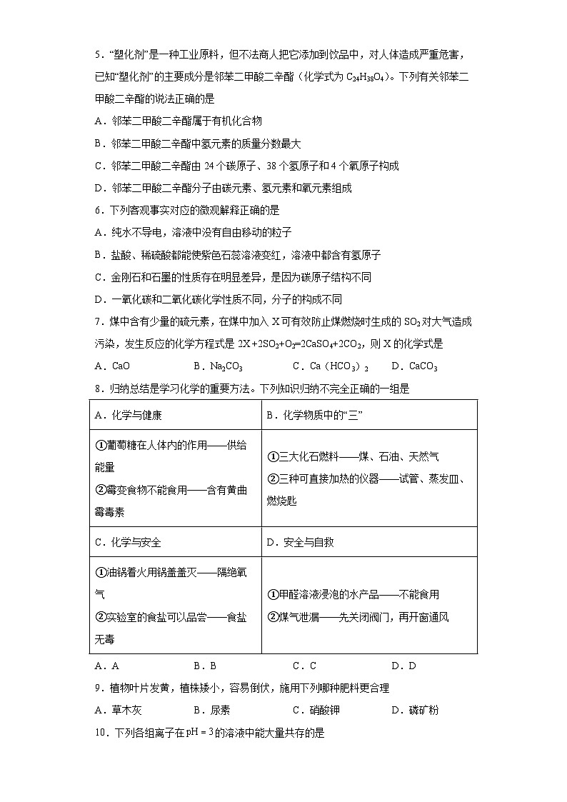 2022年黑龙江省齐齐哈尔市、黑河市、大兴安岭地区中考升学模拟大考卷(四)化学试题(含解析)第2页