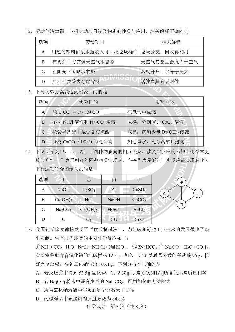 2023年天津市中考化学真题03