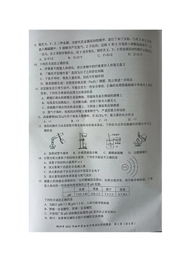 2023年湖南省株洲市中考化学真题第2页