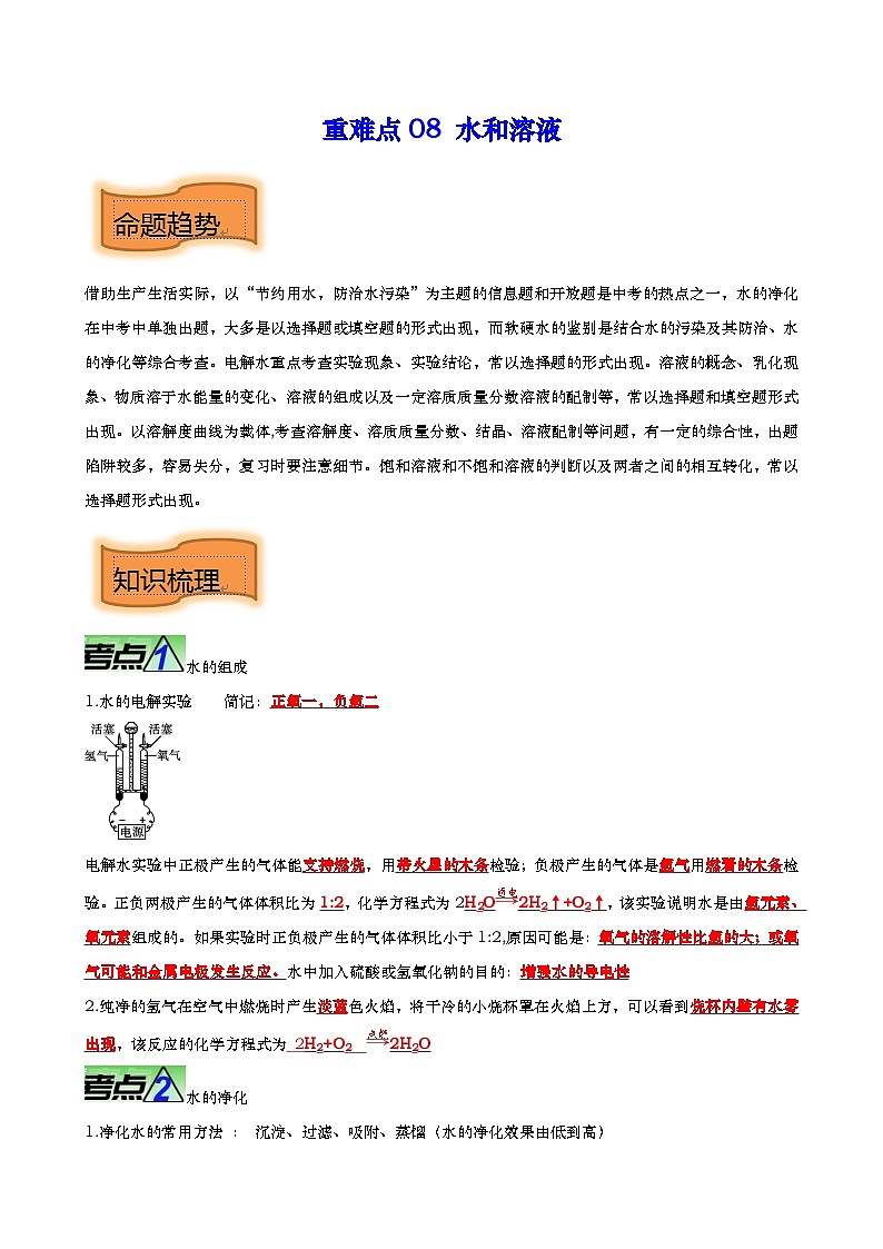 重难点08 水和溶液-2023年中考化学【热点 重点 难点】专练(解析版)第1页