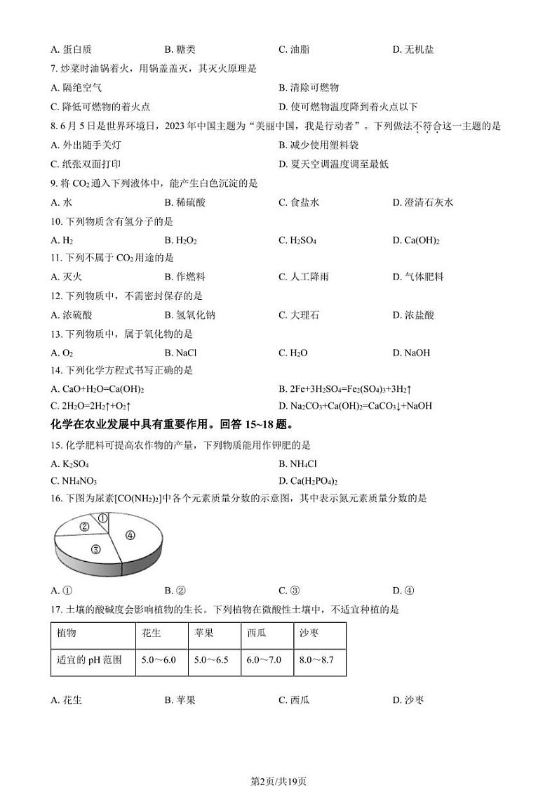 2023年北京房山初三二模化学试题及答案第2页