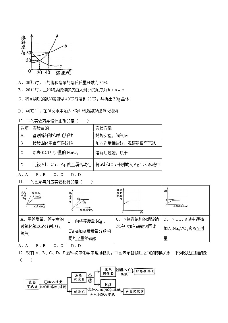 2023年广东省深圳市龙岗区深圳中学龙岗学校中考三模化学试题(无答案)第3页