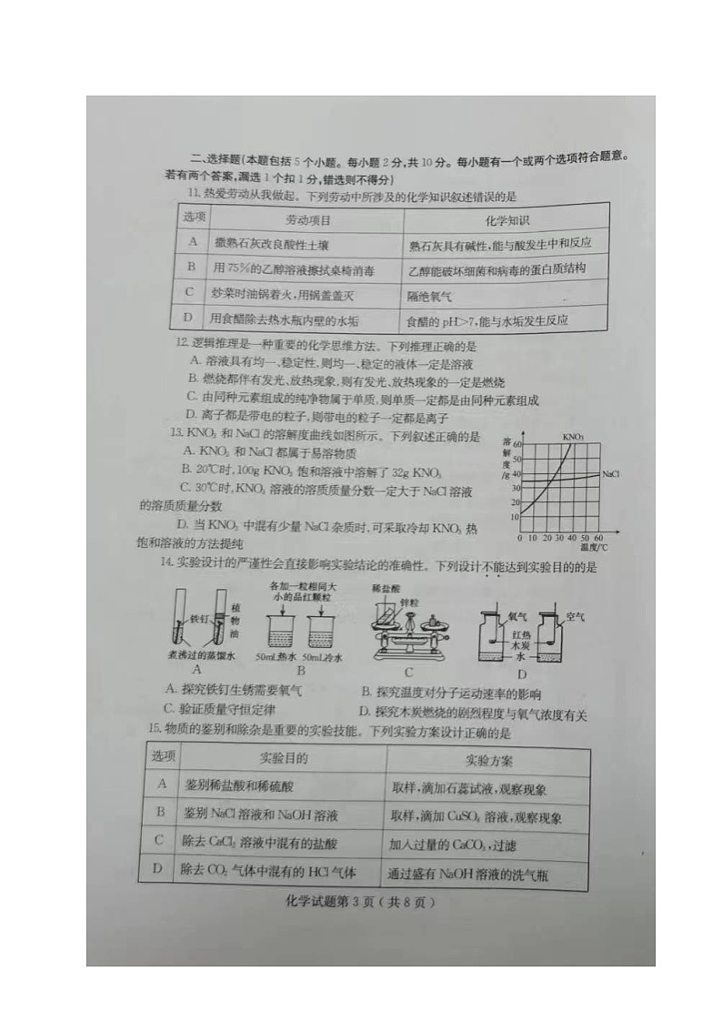 2023年山东省烟台市中考化学真题(无答案)03