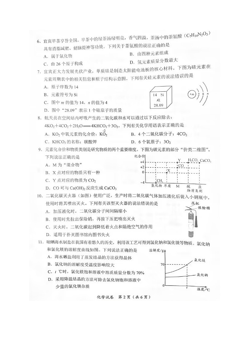 2023年四川省宜宾市中考化学真题(无答案)02