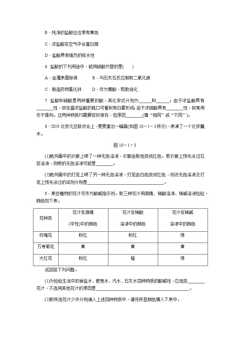 人教版九年级化学下册10.1.1酸、碱与指示剂作用 几种常见的酸练习题第2页