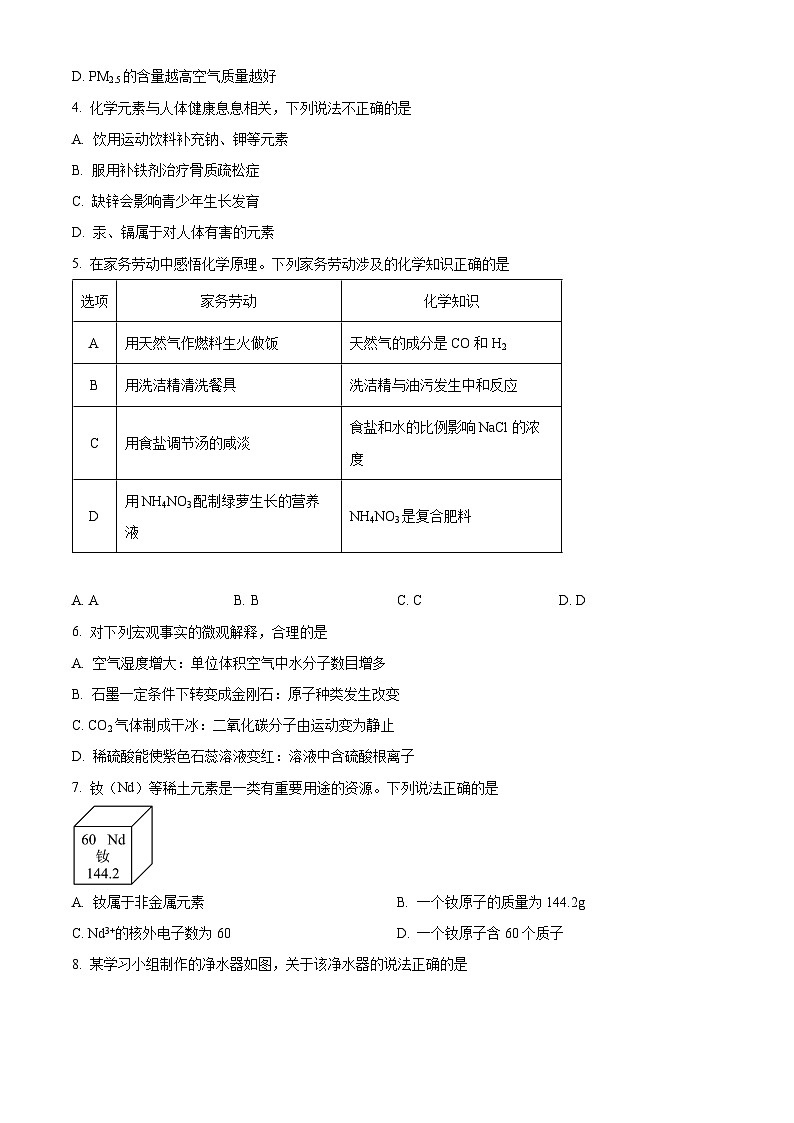 精品解析：2023年廣東省廣州市中考化學(xué)真題 （原卷版）第2頁