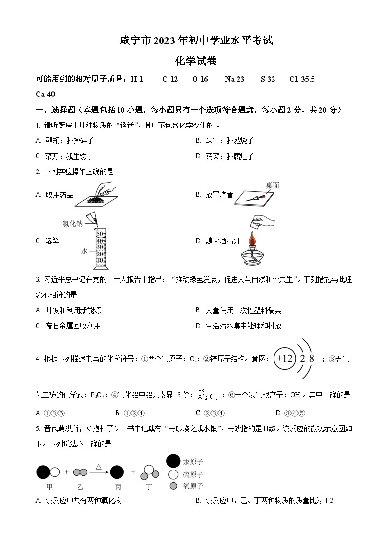 2023年湖北省咸宁市中考化学真题及答案解析01