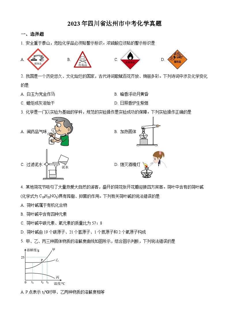 2023年四川省达州市中考化学真题及答案解析01