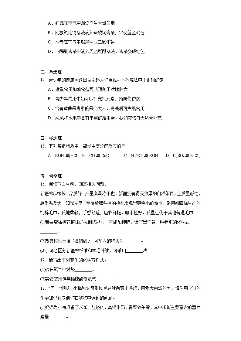 2023年湖南省长沙市湖南师大附中梅溪湖中学中考三模化学试题(含解析)第3页