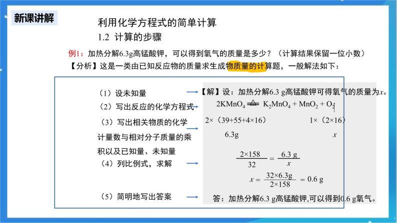 人教版九年级化学上册 第五单元 课题3 利用化学方程式的简单计算 第1课时 课件+教案07