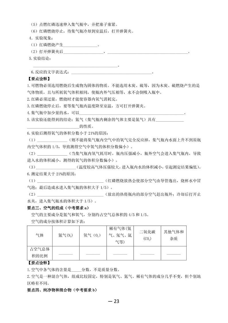 【精品同步练习】全套初三上册化学第四讲空气(知识梳理+无答案)02